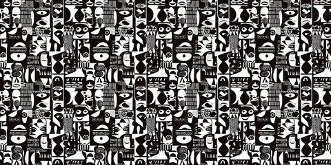 Vibrant African American pattern with bold, cultural motifs. seamless background pattern