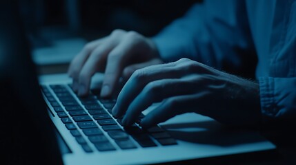 Close-up of hands typing on a laptop a man, Laptop typing by hand