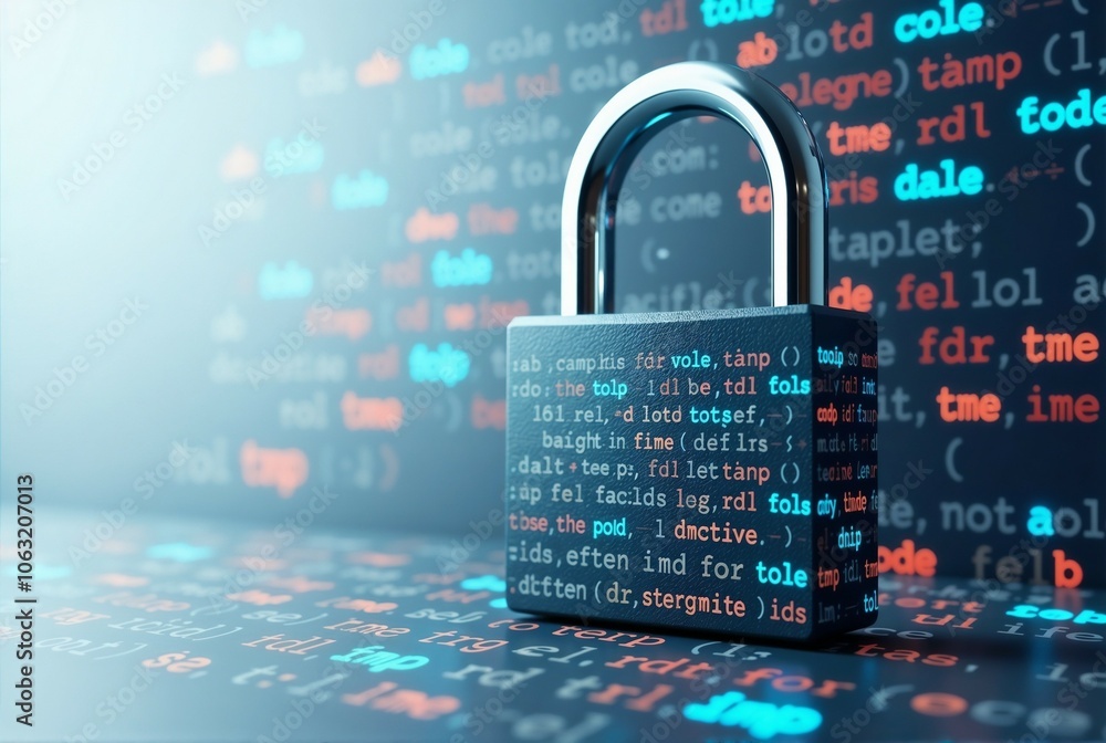 Poster a padlock is on a keyboard in front of a computer screen
