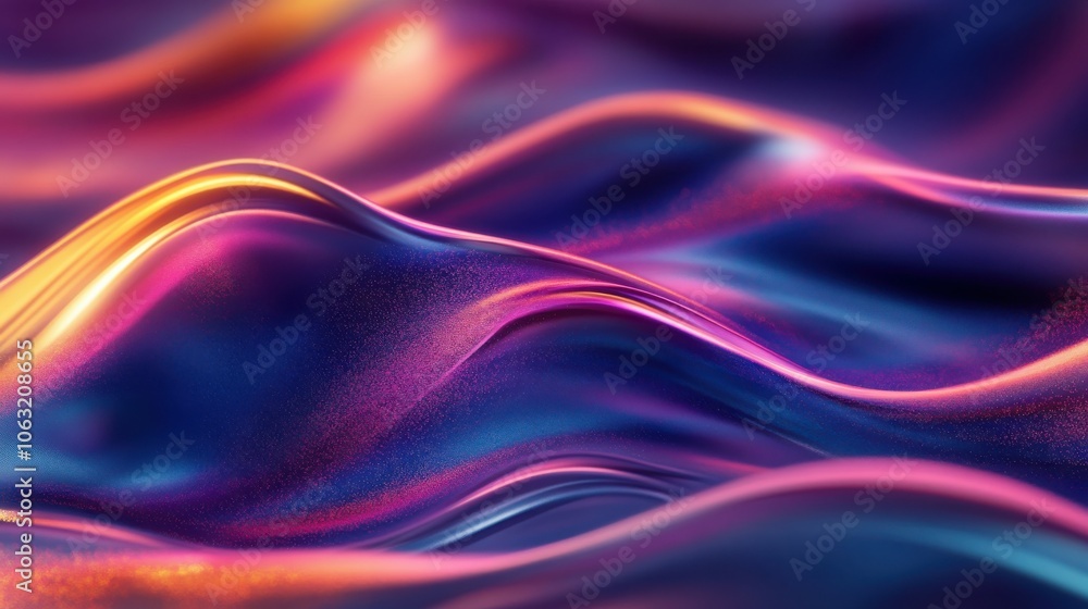 Poster abstract grainy 3d render holographic iridescent wave in motion colorful background. dreamy gradient