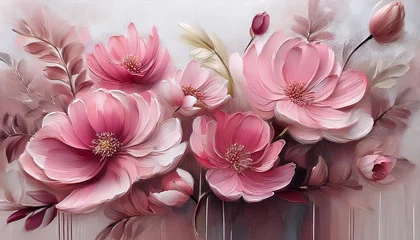 Fotobehang Abstract oil painting of pink flowers. Floral art. Beautiful nature. Hand drawn © hardvicore