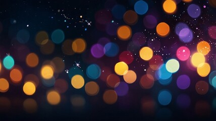 Fototapeta premium a bright and colorful abstract digital artwork featuring sparkling lights on a dark background. The lights vary in size and brightness, and the dominant colors are blue, yellow, purple, and orange