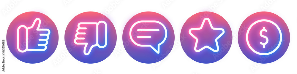 Poster line neon icon png element set on transparent background