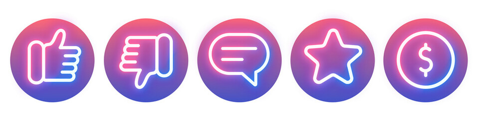 Line neon icon png element set on transparent background