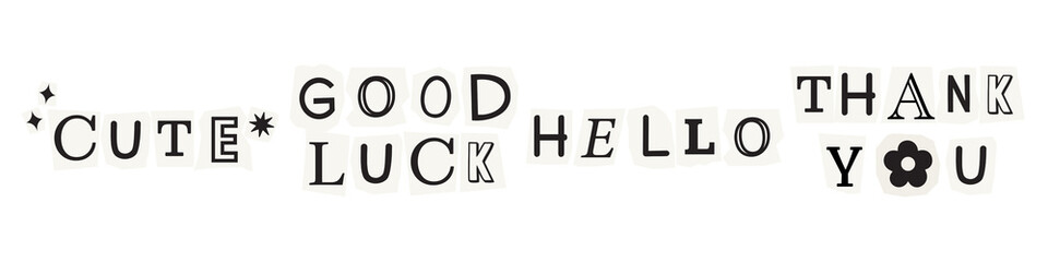 Magazine noir word sticker png element set on transparent background