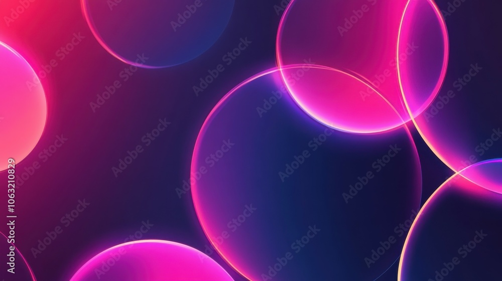 Poster abstract minimalist background with glowing round shapes and gradient neon light. trendy wallpaper w