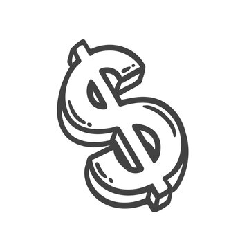 Dollar sign line icon. Outline hand drawn symbol of USA currency, bank payment and exchange money. Wealth, treasure mascot, dollar shape for bag, wallet and piggy bank icon vector illustration