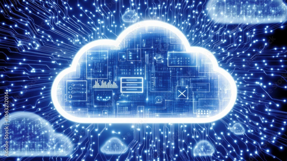 Poster cloud computing transfer big data on internet background