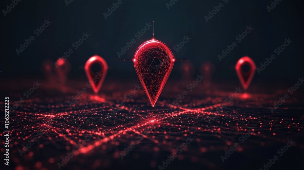 Poster abstract set of location map pins. gps digital concept. technology low poly pin in futuristic hologr