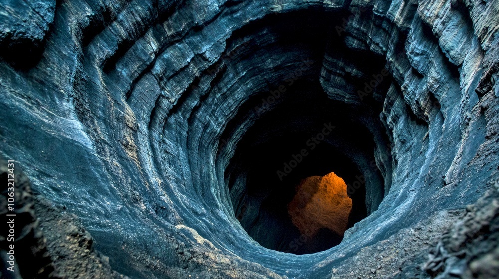 Poster a breathtaking view of the deep inside of a cavern. the intricate rock formations create a stunning 