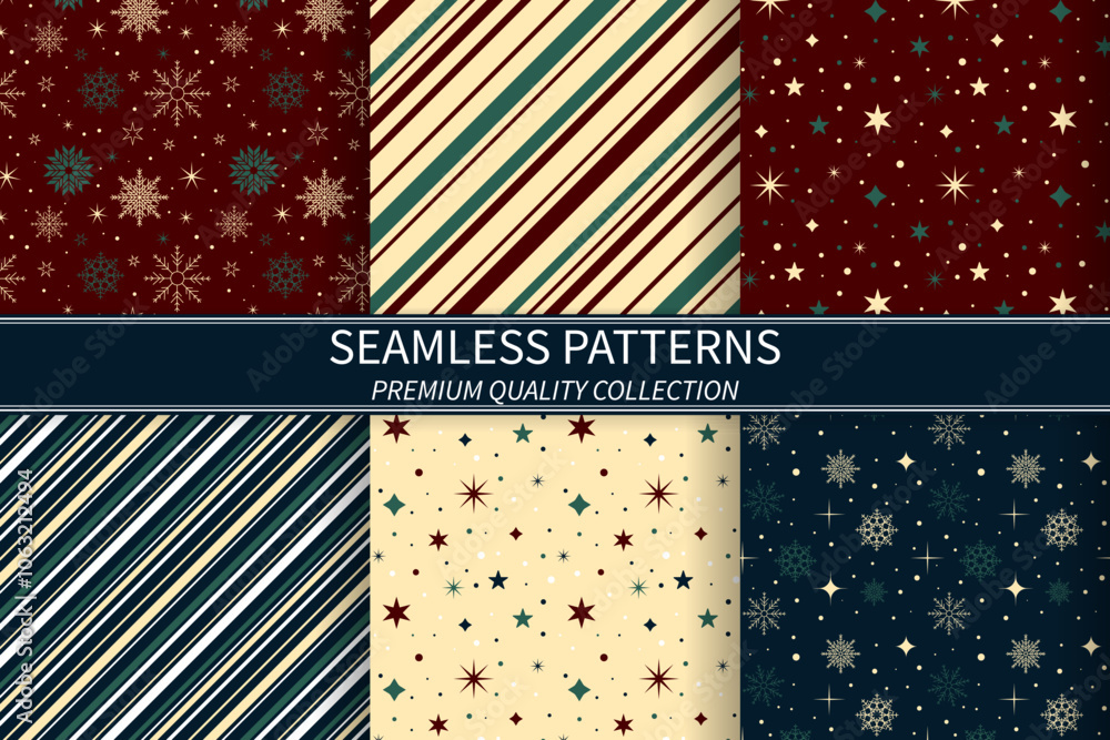Poster christmas seamless pattern. vector set. various christmas seamless patterns collection. endless text