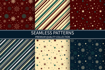 Christmas Seamless Pattern. Vector set. Various Christmas Seamless Patterns Collection. Endless Texture for Wallpaper, Webpage Background, Wrapping Paper Print. EPS 10