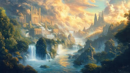 depiction of the vision of Ezekiel, where a river flows from the temple and brings life to everything it touches, symbolizing Godâ€™s healing and renewal,