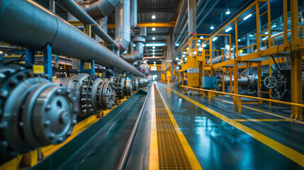 Obraz premium A large industrial building with pipes and valves