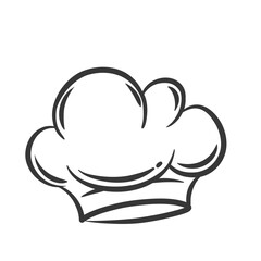 Chef hat icon, contour catering service symbol. Funny toque for head of professional chef or baker. Restaurant, bakery and cooking recipe mascot, hand drawn cookers cap icon vector illustration