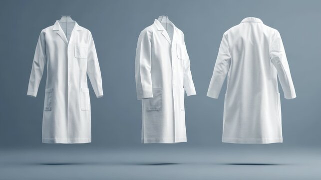 Front and side views of a white lab coat mockup