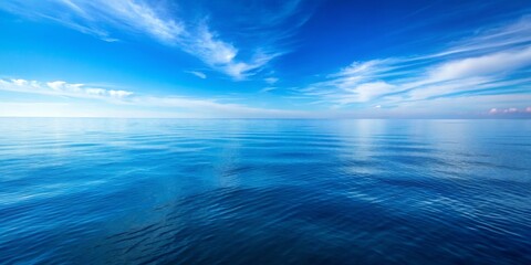 Obraz premium Blue Ocean with White Clouds, Horizontal, Photo, Water, Sky, Clouds ,blue ocean