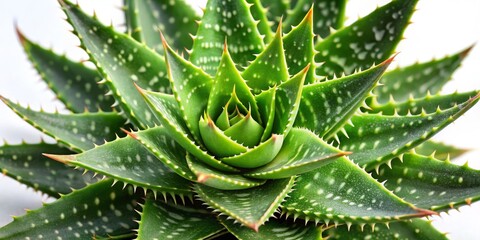 Fototapeta premium Close-up of Green Aloe Vera Plant with Spiky Leaves, Green, Succulent, Natural