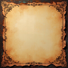 Fototapeta premium Weathered victorian paper style parchment with ornate floral border and burnt edges 