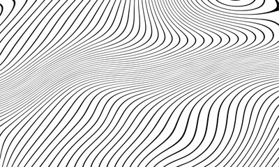 A black and white abstract pattern with curved lines. Abstract pattern. Texture with wavy curves. Abstract psychedelic stripes image.