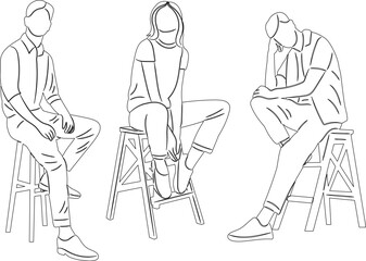 people sitting sketch, outline on white background, vector