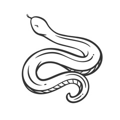 Venomous snake line icon. Outline hand drawn poisonous snake with long tongue, vintage wild forest reptile and predator. Nature, wildlife, animal mascot, simple coiled snake icon vector illustration