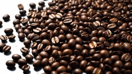 Obraz premium A close-up of freshly roasted coffee beans, showcasing their rich, dark color and shiny surface, perfect for coffee lovers and culinary projects
