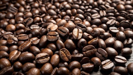 A close-up of freshly roasted coffee beans, showcasing their rich, dark color and shiny surface, perfect for coffee lovers and culinary projects