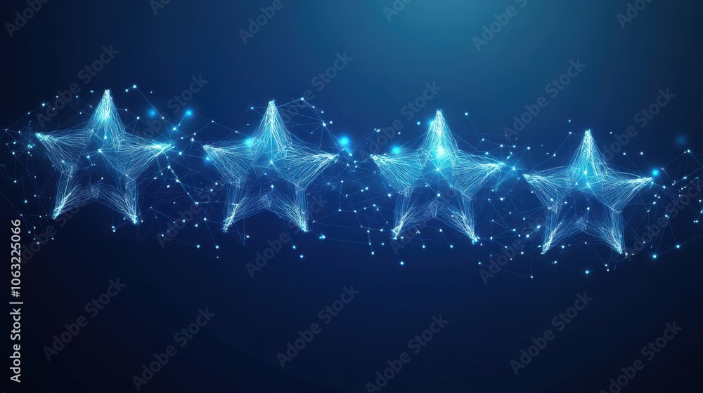 Aufkleber digital 5 stars rating on technology blue background. abstract polygonal wireframe vector illustrati