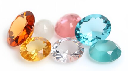 Fototapeta premium Colorful Gemstones on White Background
