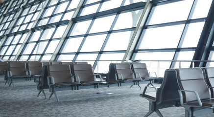 abstract in airport for background. OFFICE BACKGROUND, MODERN BUSINESS HALL WITH LIGHT REFLECTONS ON THE FLOOR.