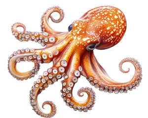 Fototapeta premium vibrant orange octopus with intricate patterns and long, curling tentacles, showcasing its unique features and textures in captivating underwater scene
