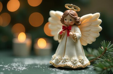 ceramic Christmas tree toy in the form of an angel with wings, retro.
