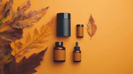 For product presentation in autumn warm colors. Packaging mockup and branding mockup