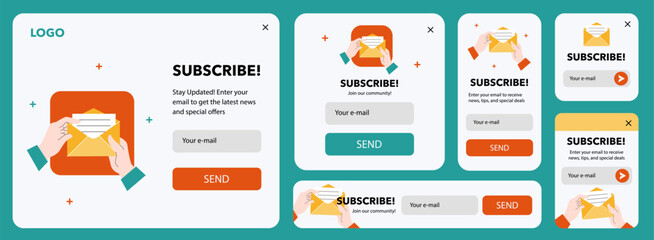 UX Design Business Set with Subscribe Window and Envelope Icon, Modern Pack