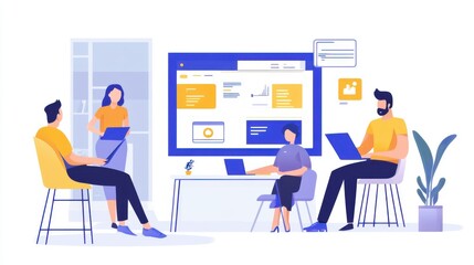 A team of business professionals collaborating in a creative