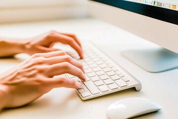 A person is typing on a computer keyboard