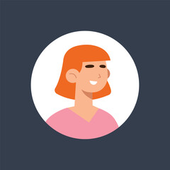 short hair girl people in circle frame flat vector design.
