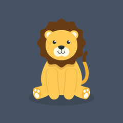 cute sitting lion in flat vector design.