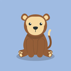 cute sitting monkey in flat vector design.
