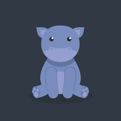 cute sitting hippopotamus in flat vector design