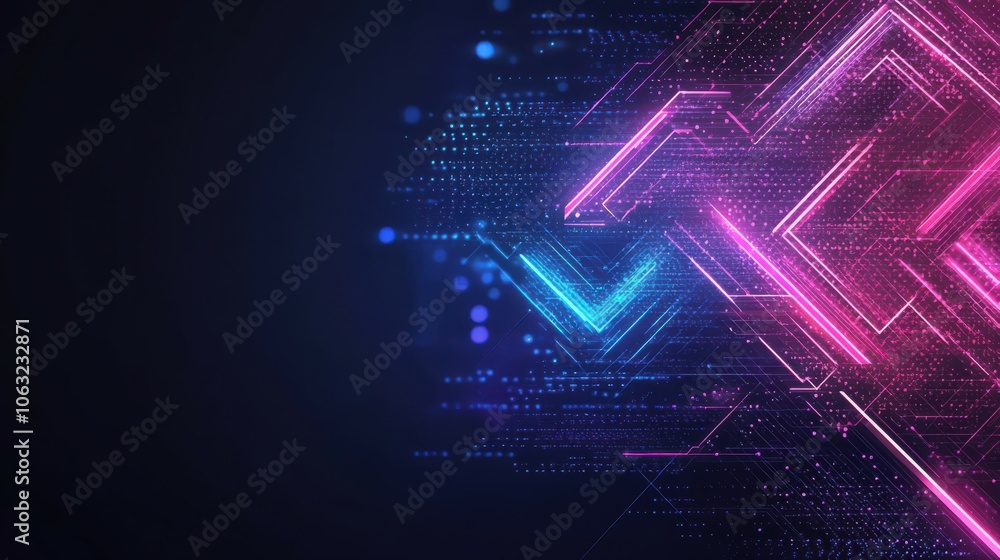 Aufkleber digital arrows in neon light against a dark. modern abstract background with copy space in the cente