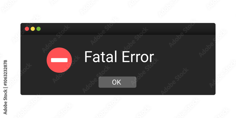 Poster Fatal error message on computer. Crash notification pop up. Modern Fatal error notice.