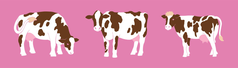 Cute cow. Farm cattle animal, dairy milk doodle, calf character. Happy color head, funny agriculture pet, hand drawn contemporary mammal. Vector flat icons, cartoon flat isolated illustration © SpicyTruffel