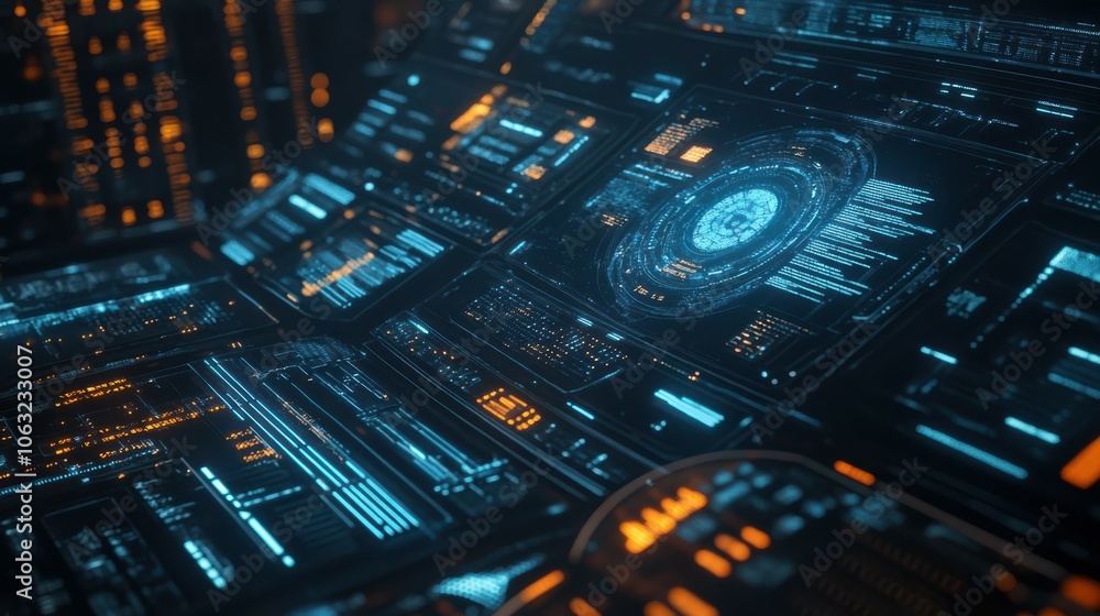 Poster cg data analysis hud technology reports futuristic data search