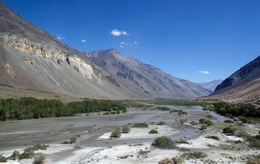 Landscape along the Bartang Valley in the Gorno-Badakhshan region in Tajikistan