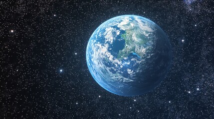Naklejka premium stunning view of Earth as seen from the vastness of space, with the planet's bright blue oceans and swirling white clouds sharply contrasting against the infinite darkness of space