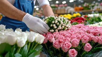 Florist arranging flowers with care