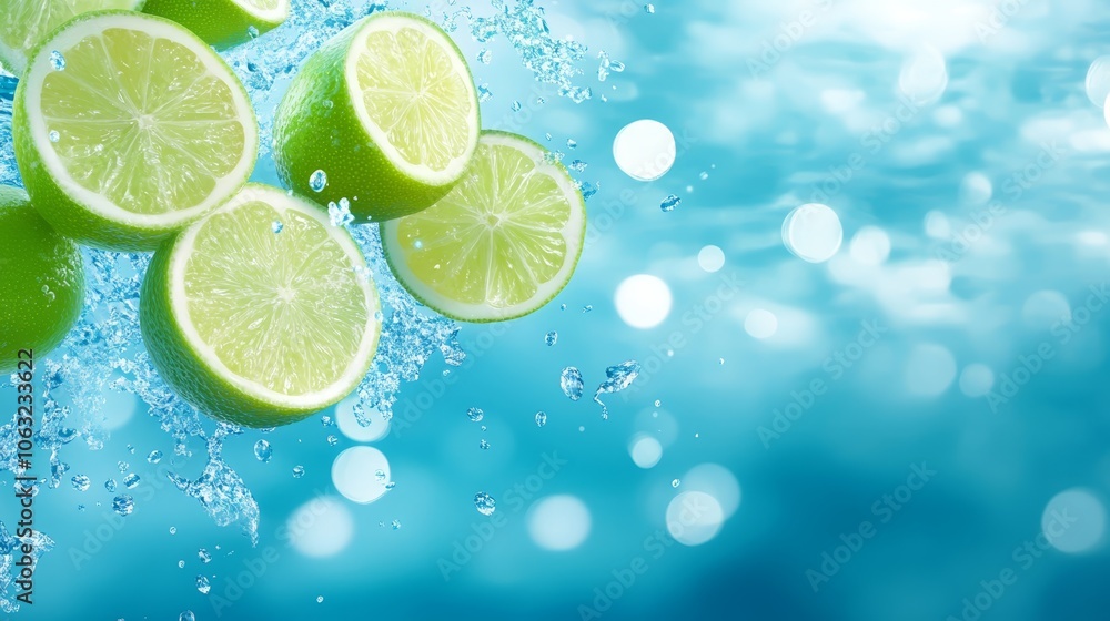 Poster invigorating lime submerged in water with a refreshing splash