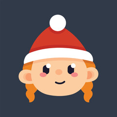 young girl wearing santa hat in flat vector design.